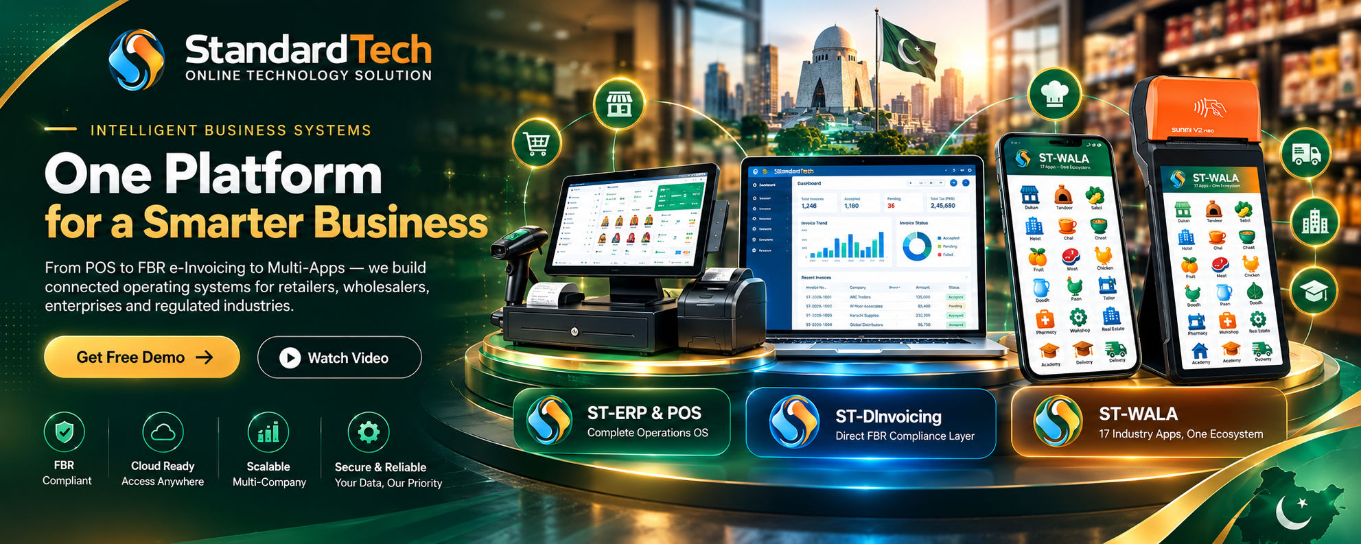 اسٹینڈرڈ ٹیک — ذہین کاروبار کے لیے ایک پلیٹ فارم۔ ST-ERP & POS، ST-DInvoicing اور ST-WALA اینڈرائیڈ ایپس۔